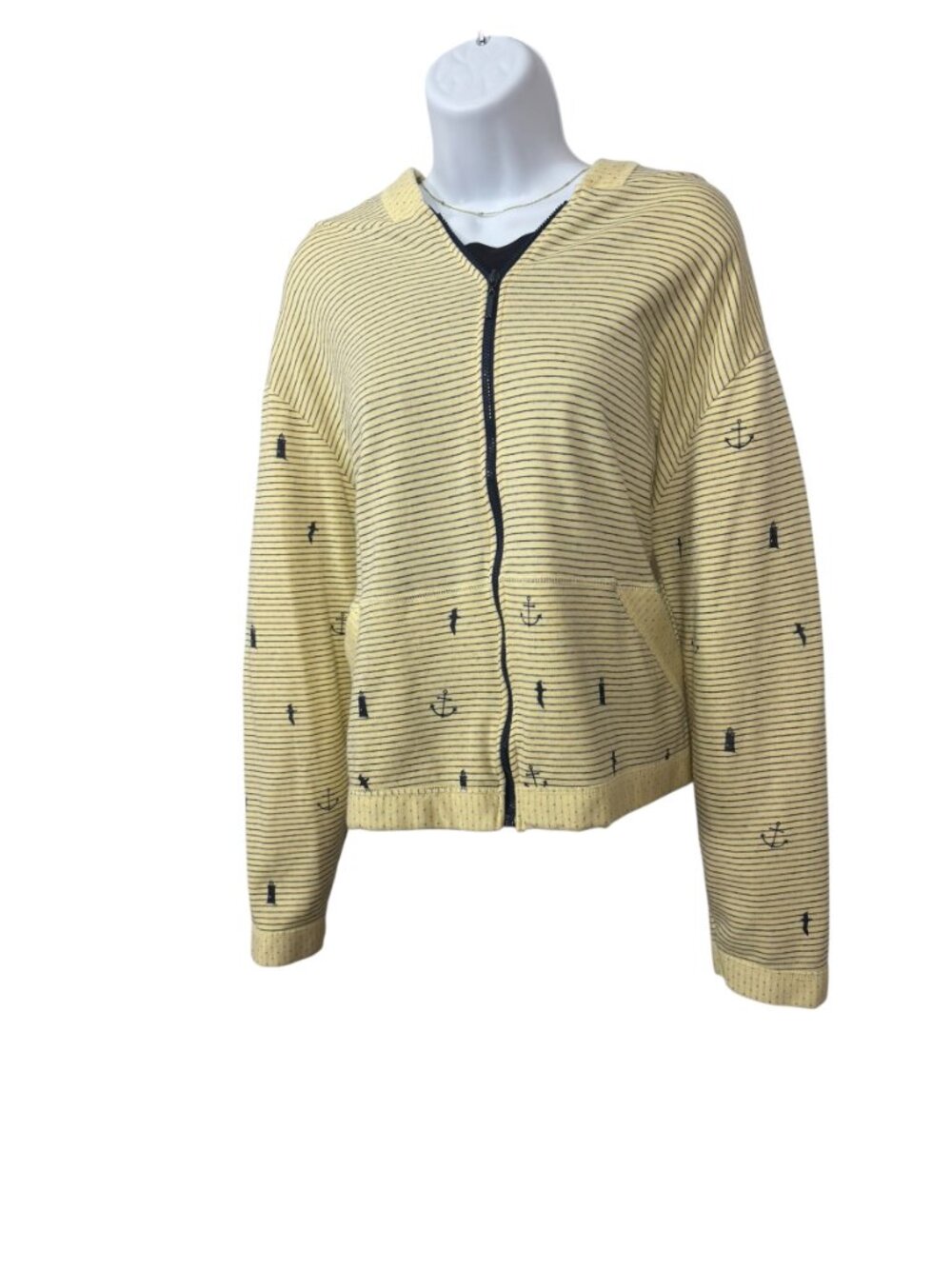 Artisans Nautical Print Zip Hoodie & Cropped Wide-Leg Lounge Set Navy/Yellow
